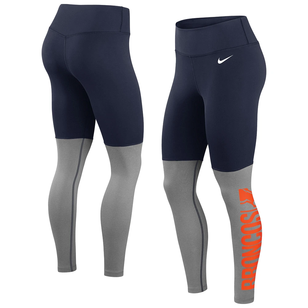 Legging Nike Performance Denver Broncos Logo Stack pour femme - Bleu marine/anthracite chiné