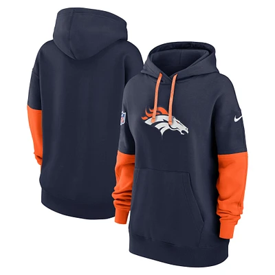 Women's Nike Navy Denver Broncos 2024 Sideline Essential Fleece Pullover Hoodie