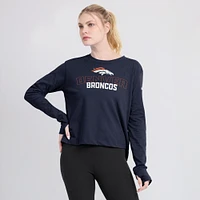 T-shirt à manches longues Nike pour femmes, bleu marine, Denver Broncos, Modest Crop Performance