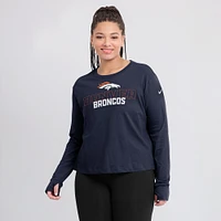 T-shirt à manches longues Nike pour femmes, bleu marine, Denver Broncos, Modest Crop Performance