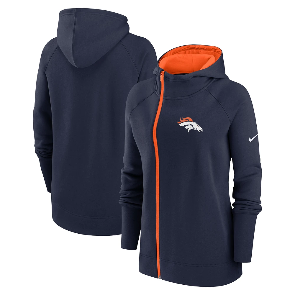 Women's Nike Navy Denver Broncos Primetime Raglan Sleeve Full-Zip Hoodie