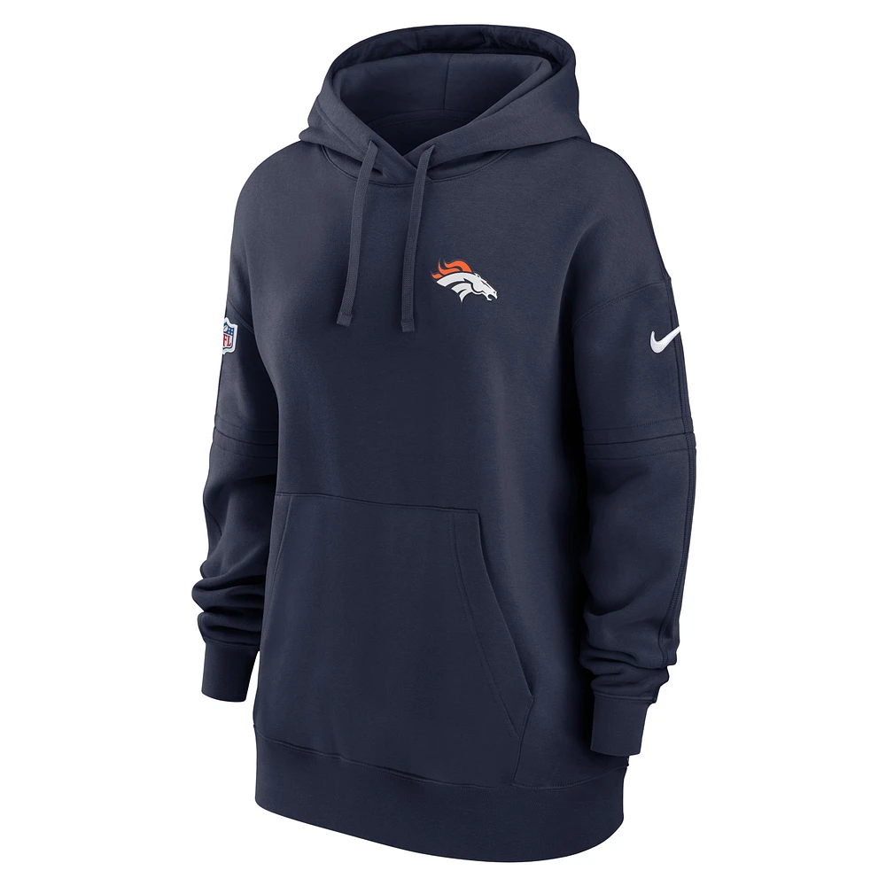 Women's Nike Navy Denver Broncos Sideline Club Fleece Pullover Hoodie