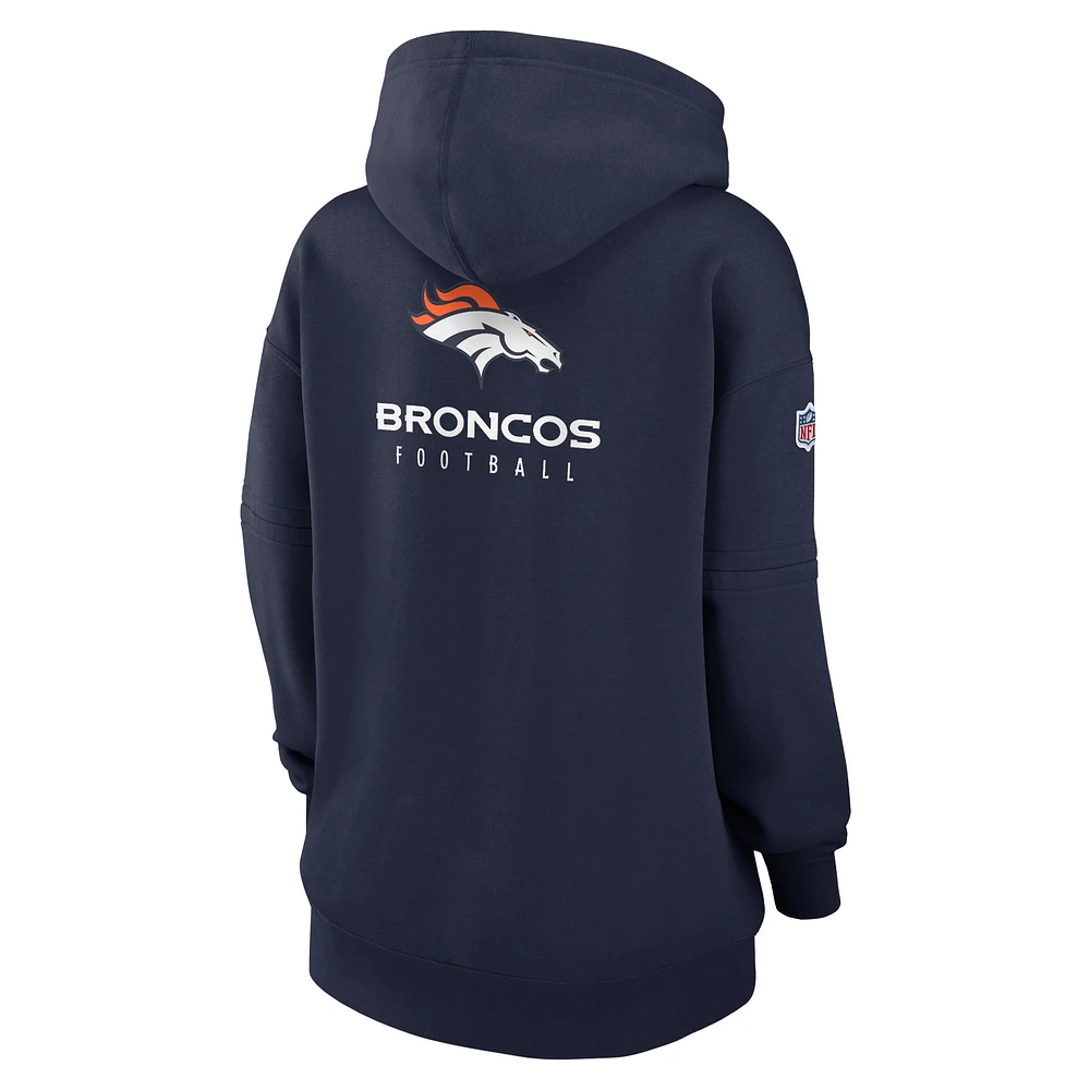 Women's Nike Navy Denver Broncos Sideline Club Fleece Pullover Hoodie