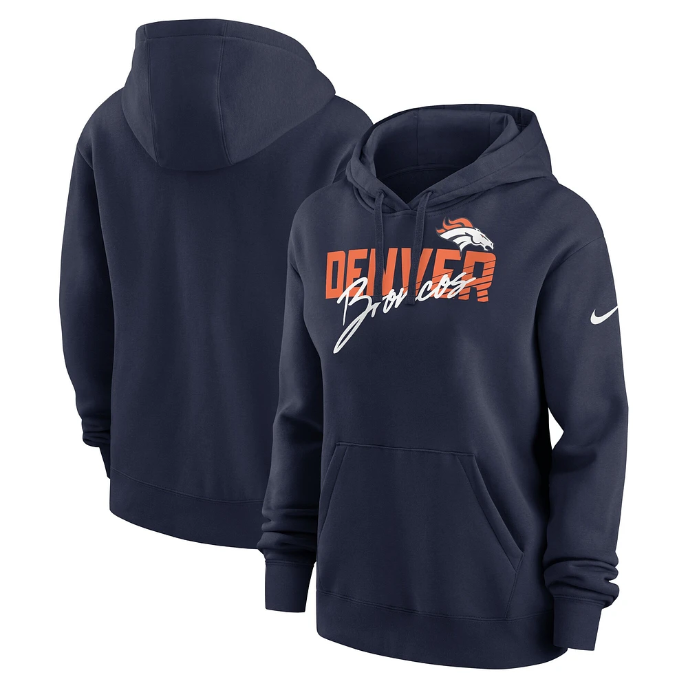 Sweat à capuche en polaire Nike Denver Broncos Wordmark Club pour femme, bleu marine