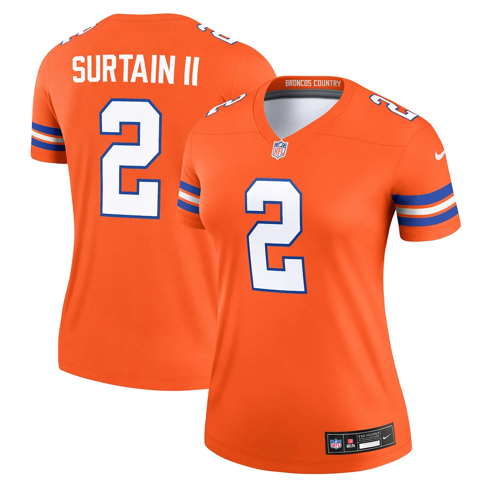 Haut Nike Patrick Surtain II Mile High Collection 1977 Throwback Orange Denver Broncos Alternate Legend Player Performance pour femme