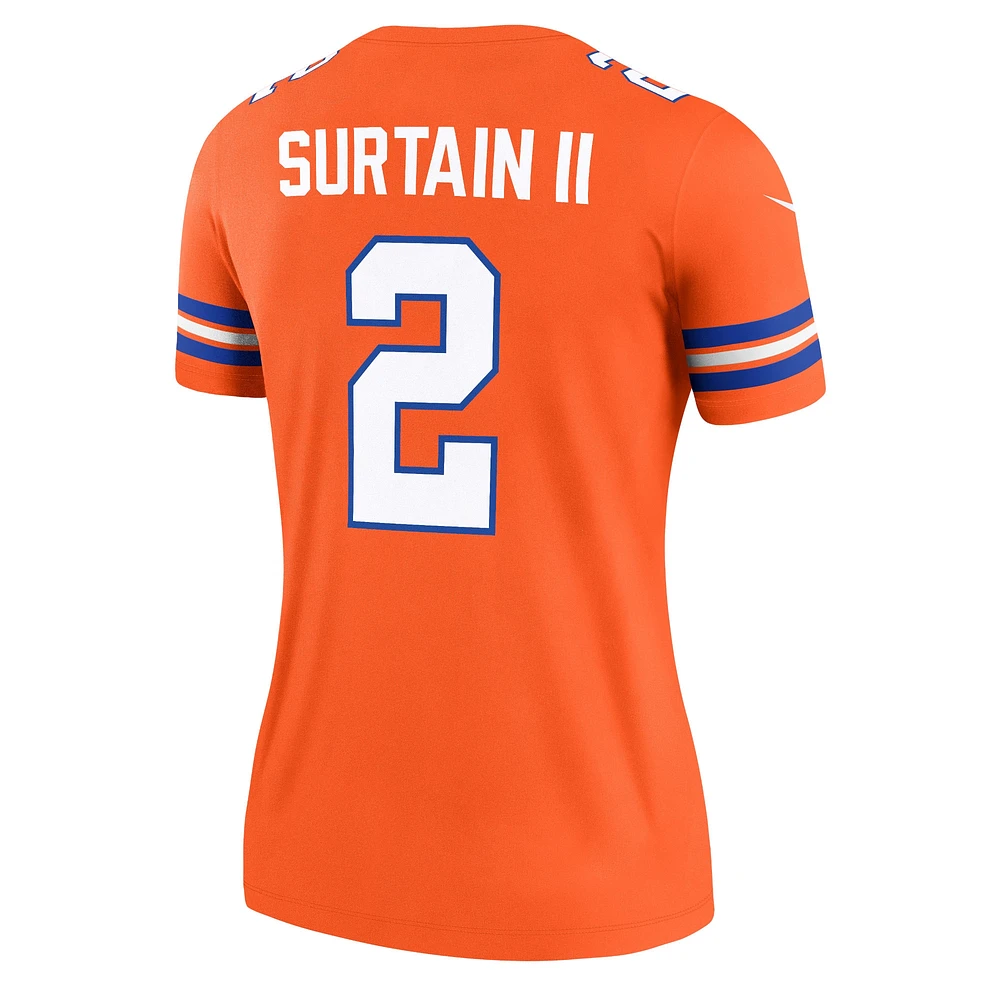 Haut Nike Patrick Surtain II Mile High Collection 1977 Throwback Orange Denver Broncos Alternate Legend Player Performance pour femme