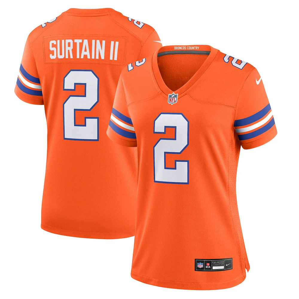 Women's Nike Patrick Surtain II Orange Denver Broncos Mile High Collection 1977 Throwback Player Game Jersey