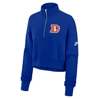 Sweat-shirt court à demi-zip Nike Royal Denver Broncos Rewind Phoenix pour femme