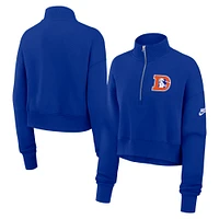 Sweat-shirt court à demi-zip Nike Royal Denver Broncos Rewind Phoenix pour femme