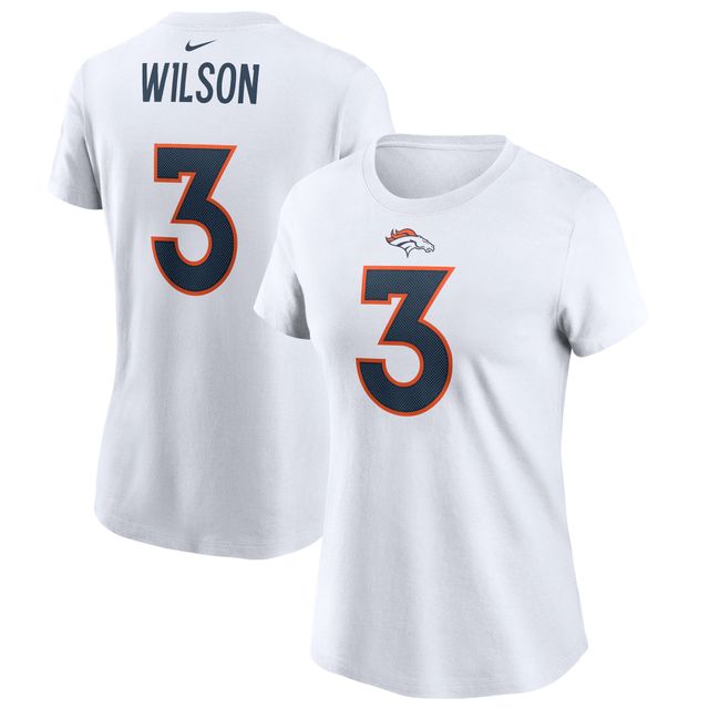 T-shirt Nike Russell Wilson pour femme, blanc, nom et numéro du joueur des Denver Broncos