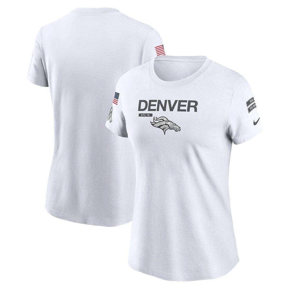 T-shirt Nike Denver Broncos 2024 Salute To Service Legend Performance blanc pour femme