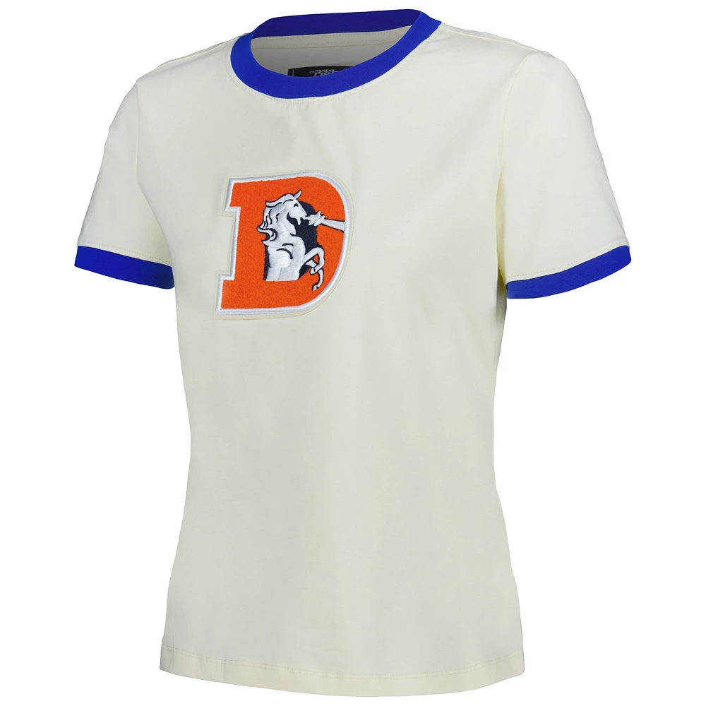 Women's Pro Standard Cream Denver Broncos Retro Classic Ringer T-Shirt