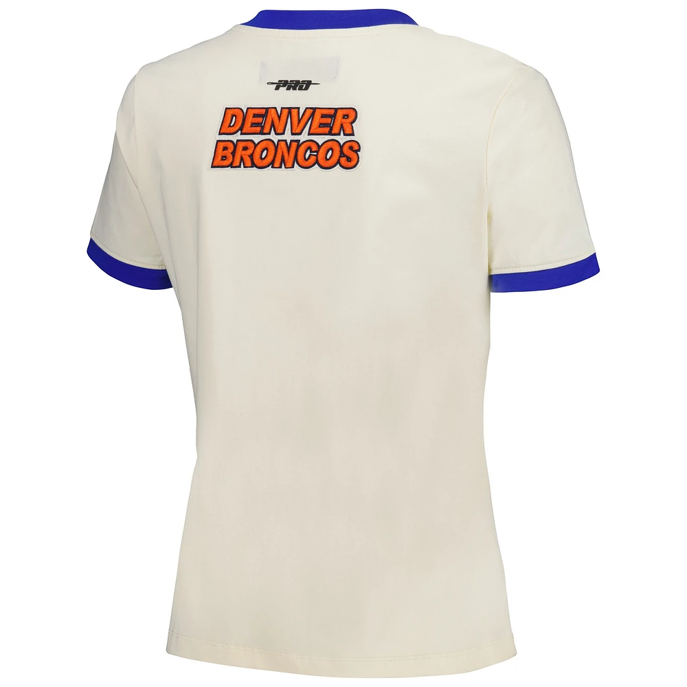 Women's Pro Standard Cream Denver Broncos Retro Classic Ringer T-Shirt