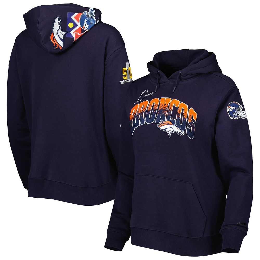 Sweat à capuche avec patch local Pro Standard pour femmes, bleu marine, Denver Broncos