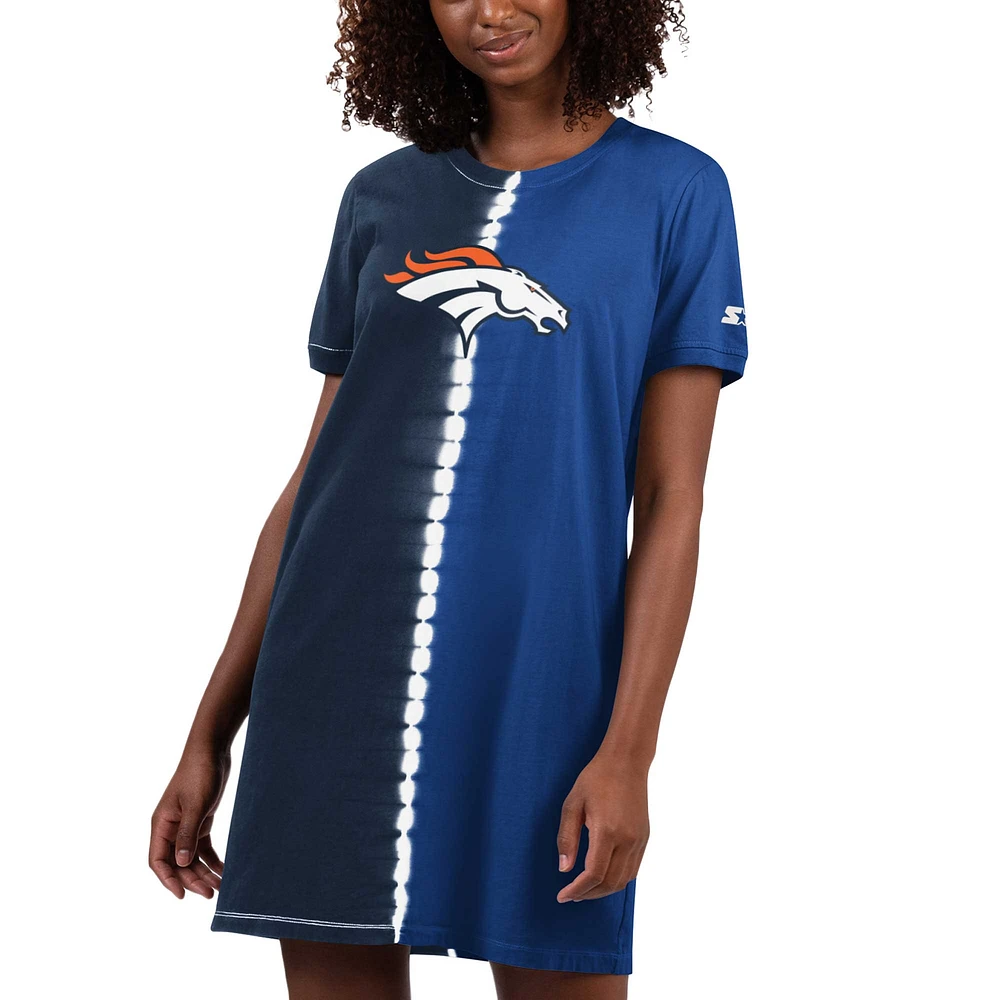 Robe t-shirt Starter bleu marine Denver Broncos Ace Tie-Dye pour femmes