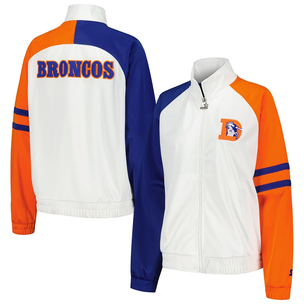 Women's Starter White Denver Broncos Curve Ball Raglan Full-Zip Track Jacket