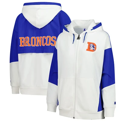 Sweat à capuche entièrement zippé blanc Denver Broncos Scrimmage pour femme