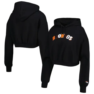 Denver Broncos The Wild Collective Women's Cropped Pullover Hoodie - Black