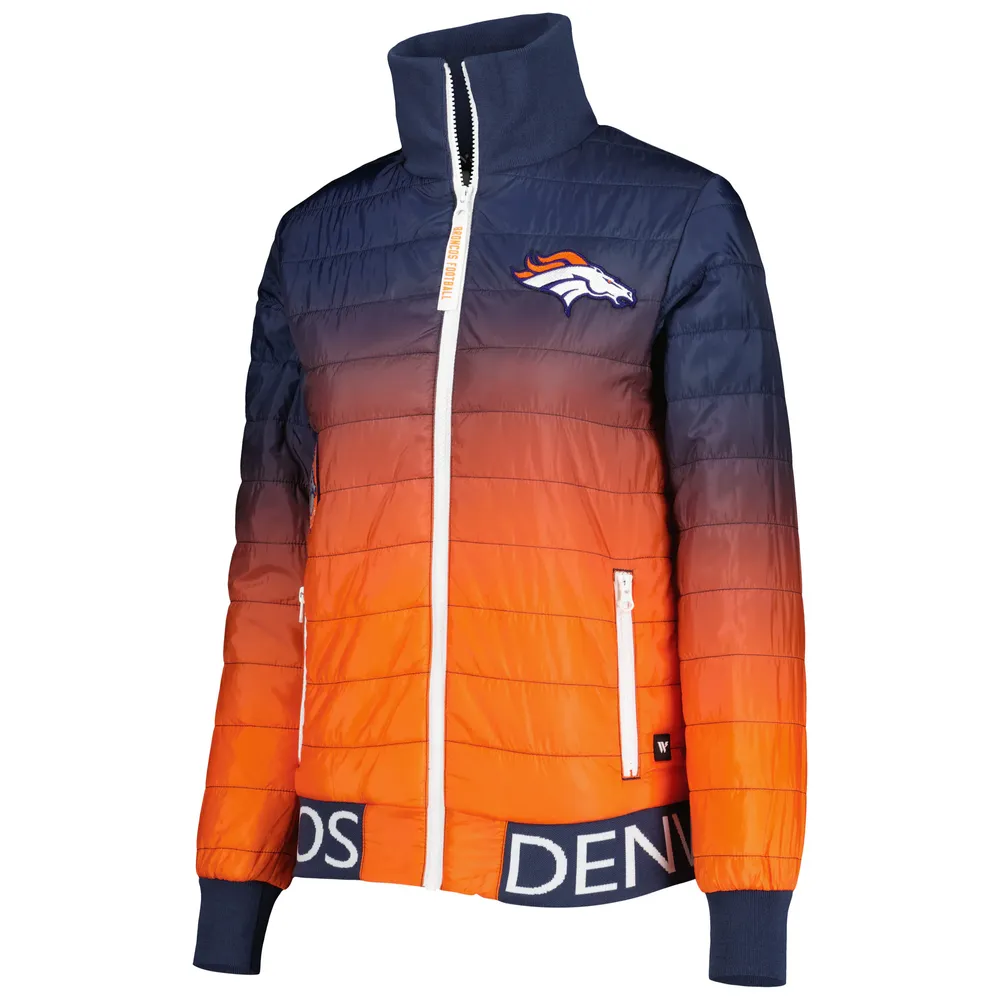 Blouson matelassé zippé The Wild Collective Denver Broncos bleu marine/orange pour femme