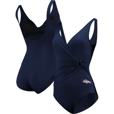 Women's Tommy Bahama Navy Denver Broncos Pearl Clara Wrap One-Piece Swimsuit