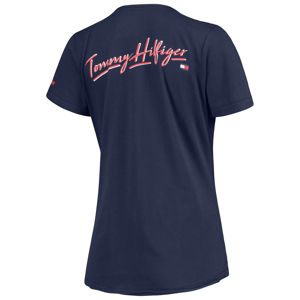 T-shirt à col en V Tommy Hilfiger pour femme bleu marine Denver Broncos Riley