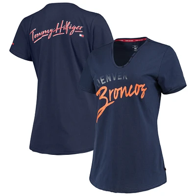 T-shirt à col en V Tommy Hilfiger pour femme bleu marine Denver Broncos Riley