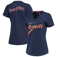 T-shirt à col en V Tommy Hilfiger pour femme bleu marine Denver Broncos Riley