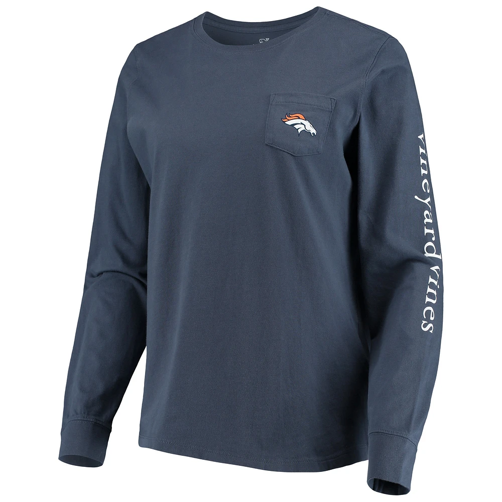 Women's Vineyard Vines Navy Denver Broncos Helmet Long Sleeve T-Shirt