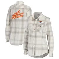 Lids Denver Broncos WEAR by Erin Andrews Women's Plaid Flannel Tri-Blend Long  Sleeve Button-Up Shirt - Cream/Gray