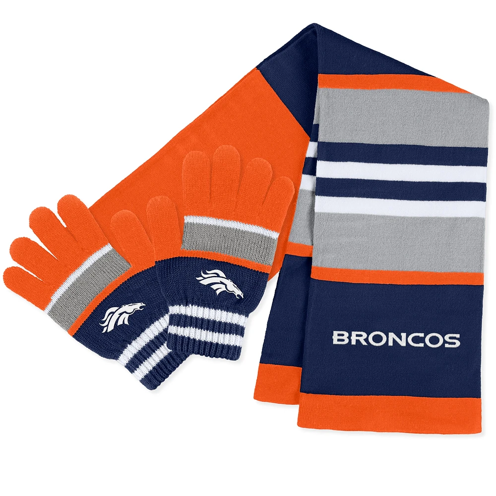 Ensemble gants et écharpe à rayures Denver Broncos pour femme WEAR by Erin Andrews