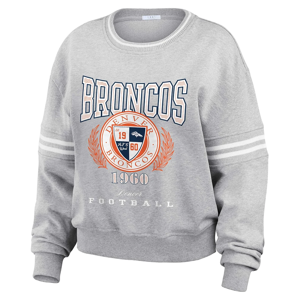 Women's WEAR by Erin Andrews Heather Gray Denver Broncos Cropped Pullover Sweatshirt