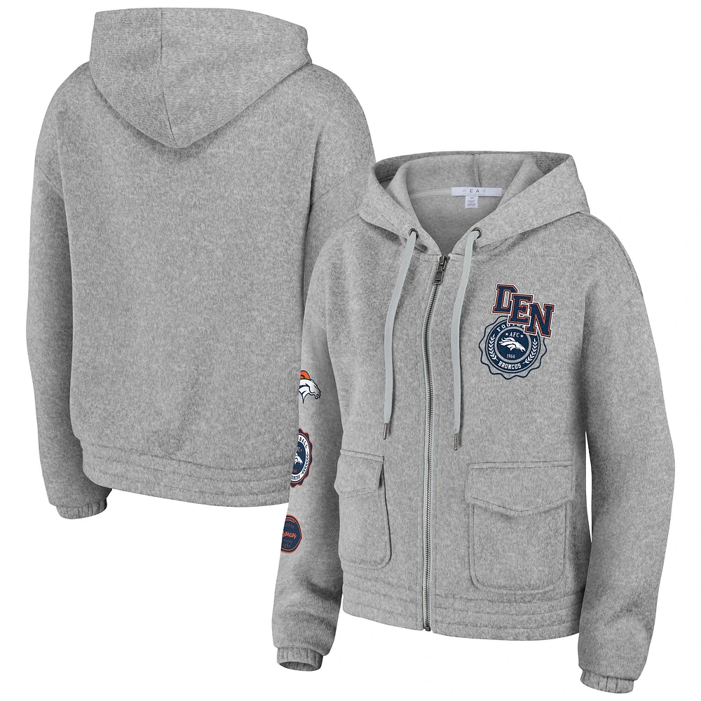 Women's WEAR by Erin Andrews Heather Gray Denver Broncos Full-Zip Hoodie