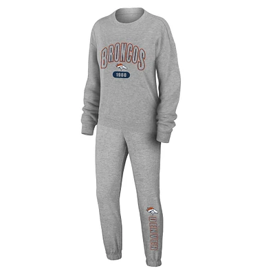 Ensemble de nuit pour femme WEAR by Erin Andrews Heather Gray Denver Broncos en tricot à manches longues et pantalon