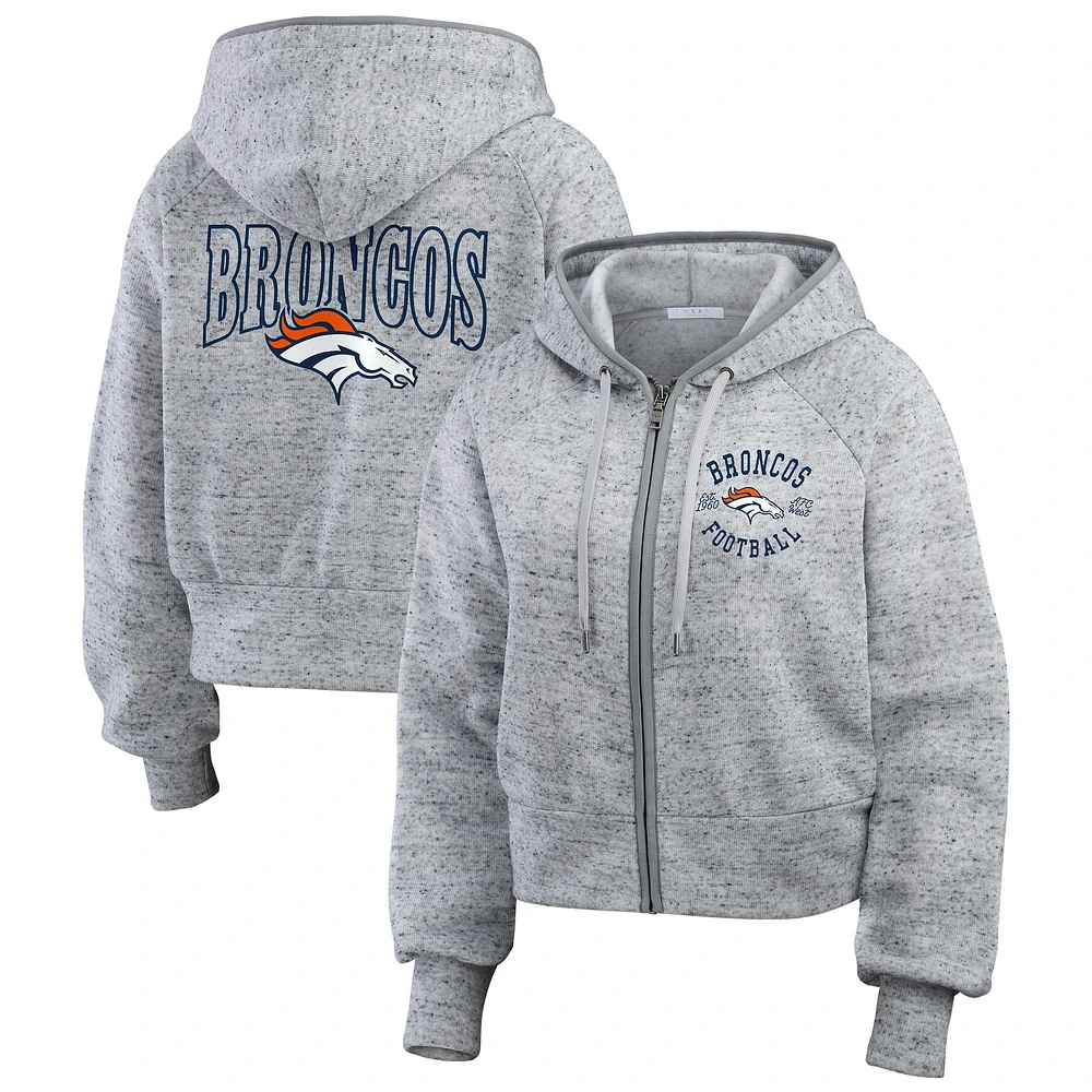 Sweat à capuche court entièrement zippé en polaire mouchetée gris chiné Denver Broncos WEAR by Erin Andrews pour femme