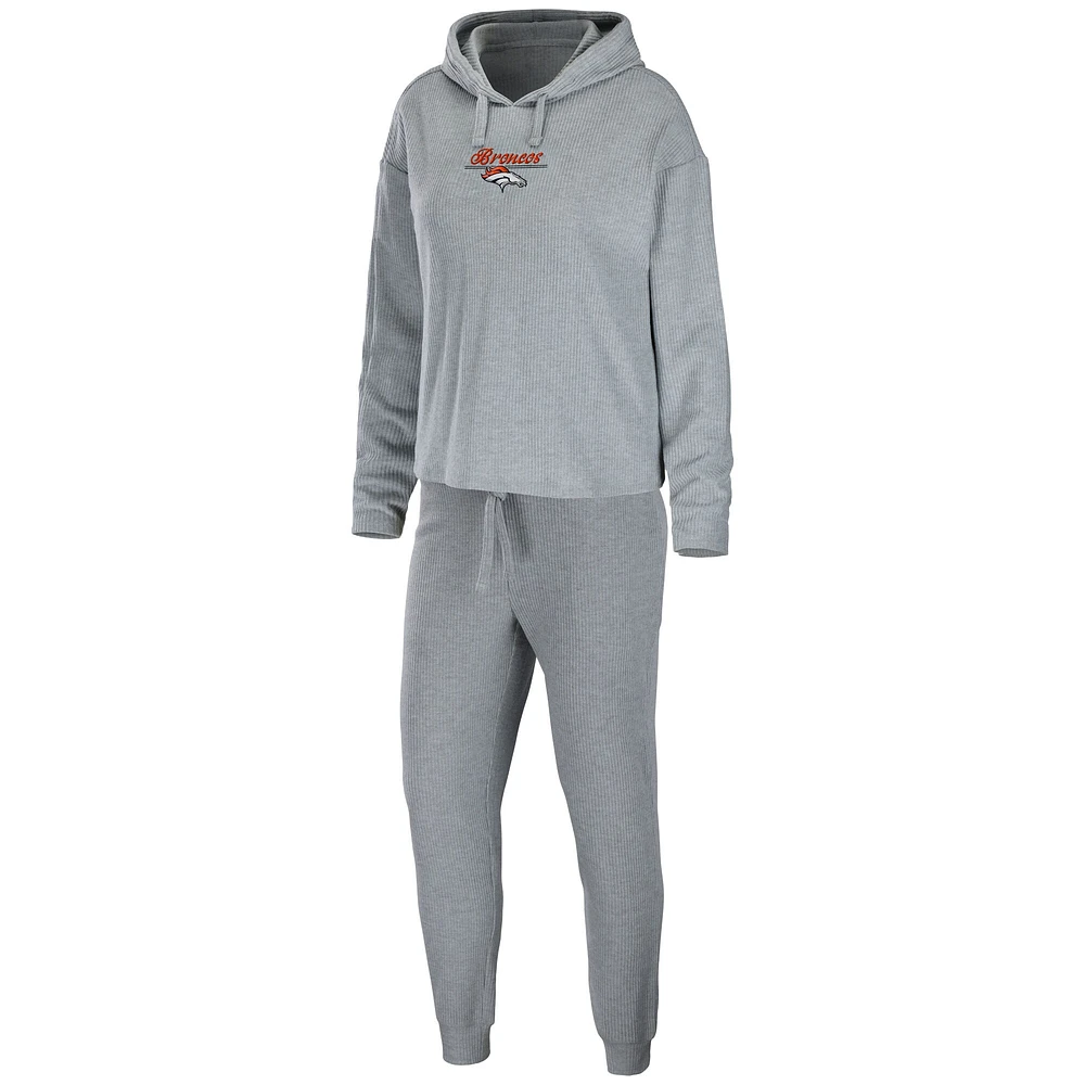 Ensemble lounge WEAR by Erin Andrews Denver Broncos gris chiné à capuche et pantalon