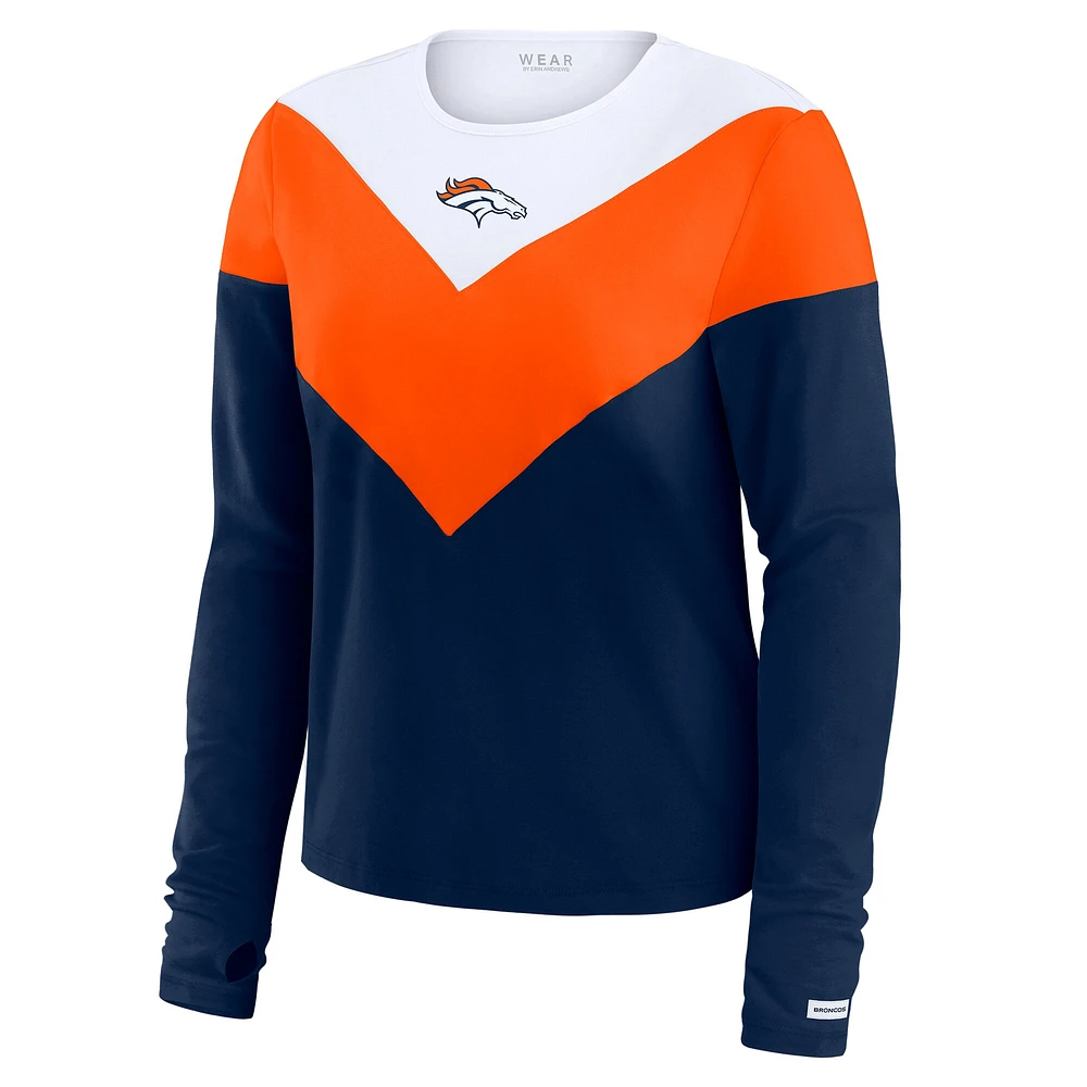 T-shirt à manches longues tri-blend bleu marine/orange Denver Broncos Chevron pour femme WEAR by Erin Andrews