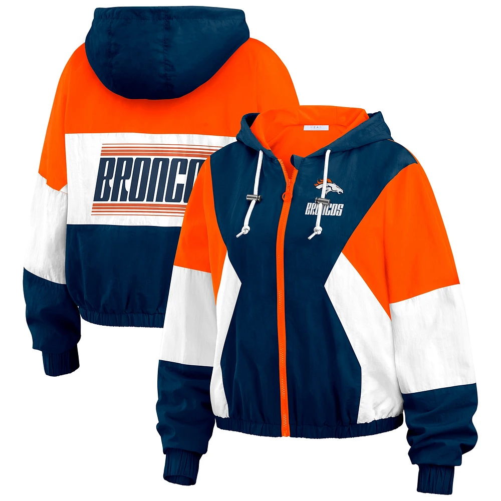 Veste coupe-vent zippée à blocs de couleurs grande taille pour femme WEAR by Erin Andrews bleu marine/orange des Denver Broncos