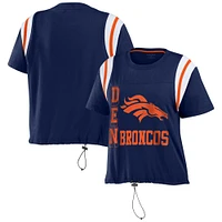 Women's WEAR by Erin Andrews Navy Denver Broncos Cinched Colorblock T-Shirt