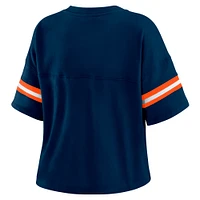 Women's WEAR by Erin Andrews Navy Denver Broncos Color Block Boxy Modest Crop V-Neck T-Shirt