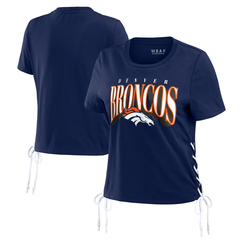 T-shirt court à lacets sur le côté bleu marine pour femme WEAR by Erin Andrews Denver Broncos