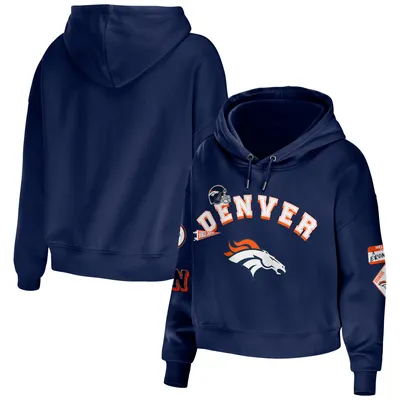 Denver Broncos WEAR by Erin Andrews Women's Modest Cropped Pullover Hoodie - Navy