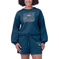 Women's WEAR by Erin Andrews Navy Denver Broncos Washed Fleece Long Sleeve T-Shirt & Shorts Lounge Set