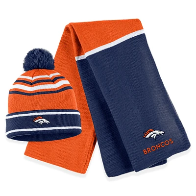 Ensemble bonnet à revers en tricot colorblock orange Denver Broncos avec pompon et écharpe pour femme WEAR by Erin Andrews