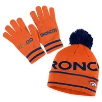 Ensemble bonnet à revers en tricot double jacquard orange Denver Broncos avec pompon et gants pour femme WEAR by Erin Andrews