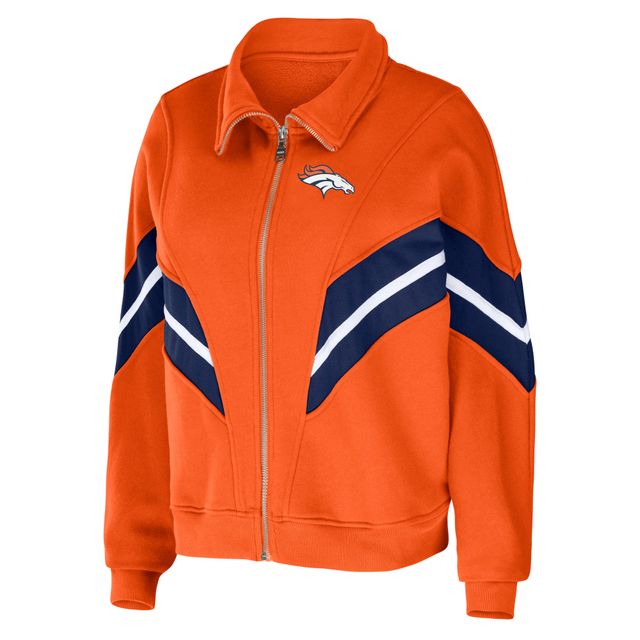 Veste WEAR by Erin Andrews pour femme orange Denver Broncos grande taille à rayures en fil teint sur toute la longueur