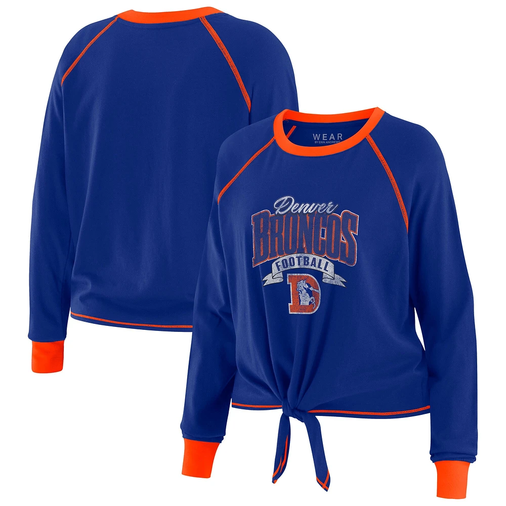 Women's WEAR by Erin Andrews Royal/Orange Denver Broncos Plus Tie-Front Long Sleeve Top