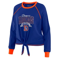 Women's WEAR by Erin Andrews Royal/Orange Denver Broncos Plus Tie-Front Long Sleeve Top