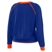 Women's WEAR by Erin Andrews Royal/Orange Denver Broncos Plus Tie-Front Long Sleeve Top