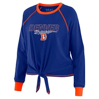 Women's WEAR by Erin Andrews Royal Denver Broncos Tie-Front Long Sleeve T-Shirt