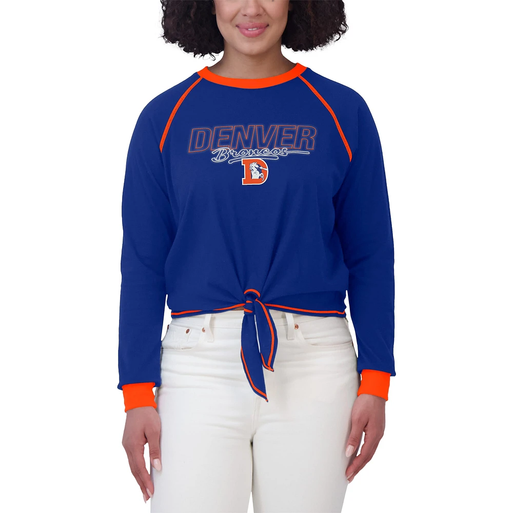 T-shirt à manches longues noué sur le devant pour femme WEAR by Erin Andrews Royal Denver Broncos